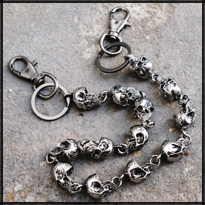 White Fang AZ117 Wallet Chain, Skull, Stylish, Fall Prevention, Lock,