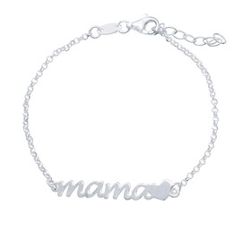 WANDA PLATA Mum with Heart Bracelet for Women, 925 Sterling Silver, Mother's Day Gift, Sterling Silver