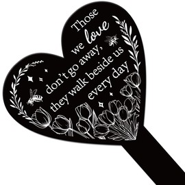 GLOBLELAND Heart Shaped Tulip Bee Garden Stake Memorial Remembrance Plaque Stake for Cemetery Acrylic Waterproof Sympathy Garden Stakes for Yard Grave Cemetery