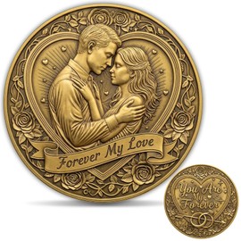 Love Challenge Coin – Forever My Love Romantic Keepsake Token Gift for Him Her, Husband Wife Boyfriend Girlfriend, Heart Design Pocket Coin with Acrylic Case, 1 Pack