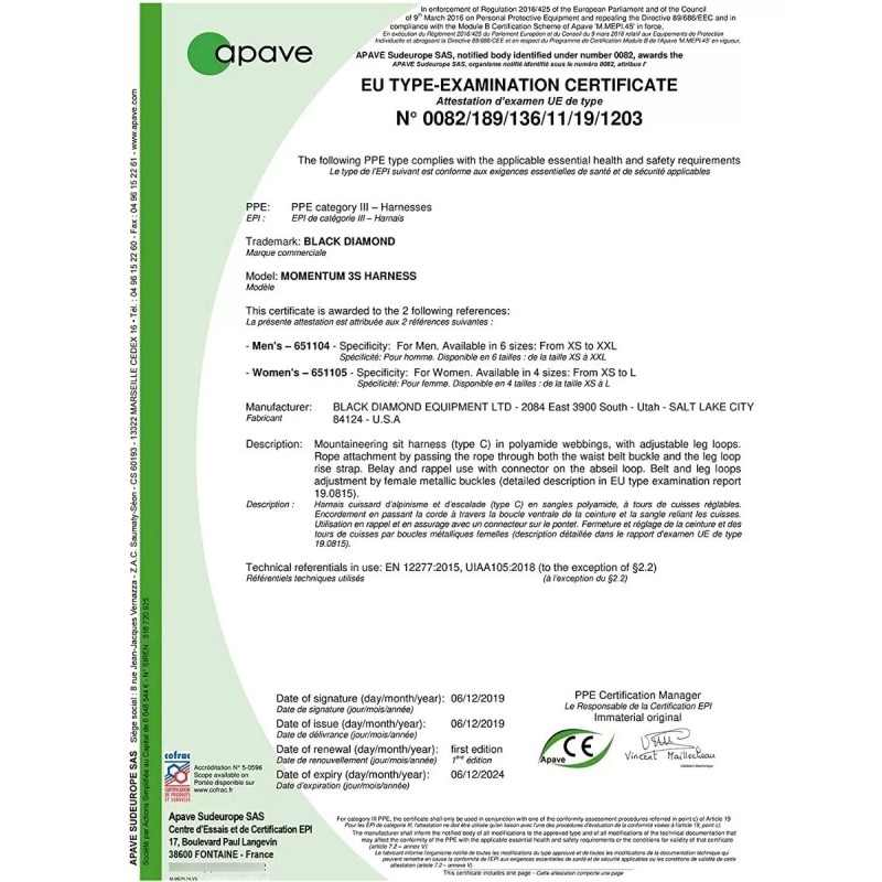 Black Diamond Momentum 3s Arnés Para Escalar. Men's Midnight