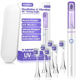 Metal Electric Toothbrush with UV Mode, Vibration and Oscillation Electric Toothbrush for Adults, 6 Brush Heads & Travel Case & Dust Cover, 5 Modes & Built in Timer, One Charge Last 120 Day（Sliver）
