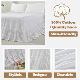 Brandream Luxury White Lace Bed Skirt King Size 18 Inch Drop Split Corners Romantic Bed Cover Romantic Dust Ruffle Bed Skirts