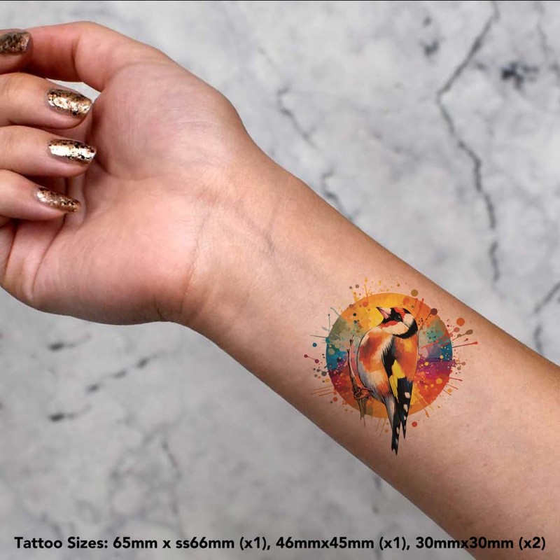 4 x 'Goldfinch Bird' Temporary Tattoos - Water Resistant, Skin-Safe,