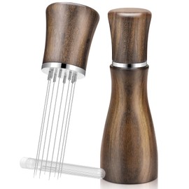 WDT Espresso Stirrer Tool Espresso Distribution Tools,Extra 8x0.4mm Replaceable Stainless Steel Needles Espresso Coffee Stirrer,Natural Wood Handle and Stand