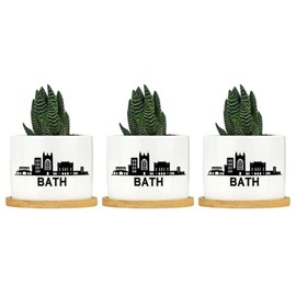 DecStic United Kingdom Bath Planter Ceramic Country Flag Round Flower Pots with Drainage Holes and Bamboo Tray Pot for Home Office Desk Garden