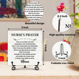 Inspirational Quote Home Office Desk Decor, Nurse's Prayer Wooden Sign, Office Gifts Wooden Sign with Stand, Motivational Gifts for Women Men Nurse Friends Coworkers, 5" x 5"-A07