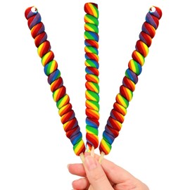 3 Jumbo Rainbow Twisty Lollipops 12" Inch Individually Wrapped, Mixed Fruit Flavor 12" Long Carnival Lollipops Stocking Stuffers (3 Pack)