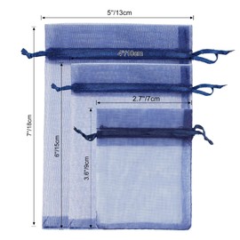 G2PLUS Dark Blue Organza Bags, 7 x 9 cm Small Gift Organza Bags, Pack of 50 Organza Bags with Drawstring for Wedding Candy Bags, Jewellery Bags, Gift Bags