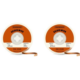 TOWOT Solder Wick Braid With Flux No-Clean Electronic, Desoldering Wick Braid Remover.Desolder Soldering Kit 2.5mm W 0.10'' L 9.8'(2pcs)