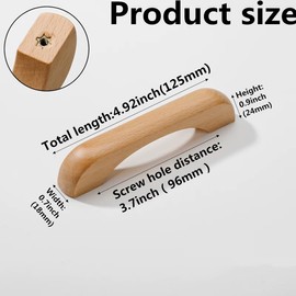 SYZOW 6 Pack Wooden Kitchen Cabinet Handles, 96mm Hole Centers, Wooden Drawer Pull Kitchen Cupboard Handles