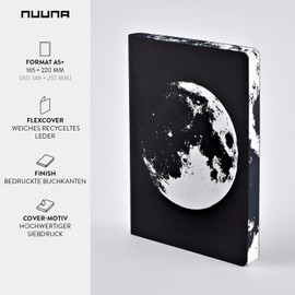 Nuuna Notebook A5+ | Graphic L - Moon | Dotted Journal | 3.5 mm Dot Grid | 256 Numbered Pages | 120 g Premium Paper | Black Leather | Sustainably Produced in Germany
