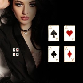 4 pcs Playing Card Enamel Lapel Pin Poker Playing Hand Cards Brooch Pin Playing Cards Brooch (White Poker)