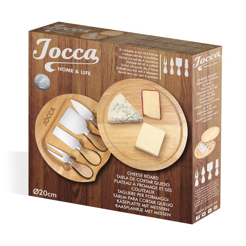 JOCCA - Käsebrett mit Käsemesser Set | Rund Servierplatte aus