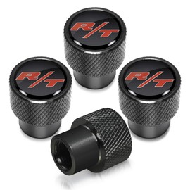 iPick Image for Dodge R/T Logo on Black Aluminum Tire Valve Stem Caps - Official Licensed