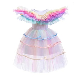 Lito Angels Unicorn Birthday Party Rainbow Princess Fancy Tulle Dress Up Costume with Wings and Headband for Little Kids Girls Age 8-9 Years