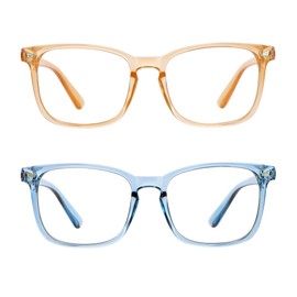 LifeArt 2 Pairs Blue Light Blocking Glasses with Spring Hinge, Anti Eyestrain, Computer Reading Glasses, Gaming Glasses, TV Glasses for Women Men, Anti UV (Champagne&Blue, +1.50 Magnification)
