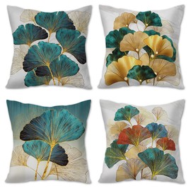 YuhooTech Set of 4 Cushion Covers, Leaf Pattern, Decorative Cushion Cover, 45 x 45 cm, Outdoor Cushion Covers, Decorative Cushion Cover Set, Cushion Case for Sofa, Office, Car, Bedroom, Home Decor