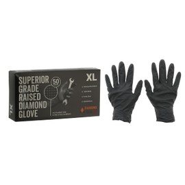 Masterpart Raised Diamond Grip Non Slip Chemical Resistant Black Nitrile Heavy Duty Gloves Extra Large Box Of 50
