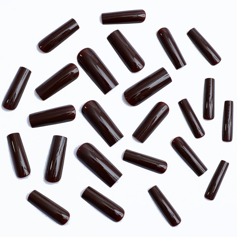 MERVF Long Square Press on Nails Brown Fake Nails Solid