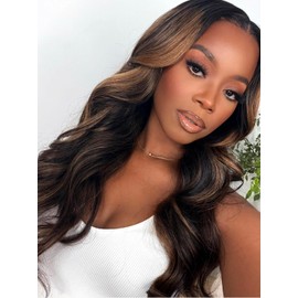 Nadula Balayage Ombre V Part Yaki Wavy Drawstring Wigs Human Hair No Leave Out Upgrade U Part Wig,Glueless Highlight V-part Wavy Wig with Flip Out Bangs Ready to Go Vpart Wig 150% Density 24inch