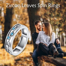 NIFUNAO Leaf Spinner Rings 925 Sterling Silver Anxiety Rings for Women Fidget Ring for Anxiety Leaf Ring Size 8