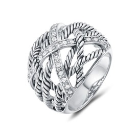 UNY Ring Twisted Cable Wire Weave Designer Fashion Brand David Womens Vintage Valentine Love Gifts Rings (silver-plated-brass, 7)