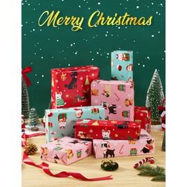 Dog Christmas Wrapping Paper - 10 Sheets, 27 x 20 inches, Holiday Gift Wrap with Puppy and Animal Prints
