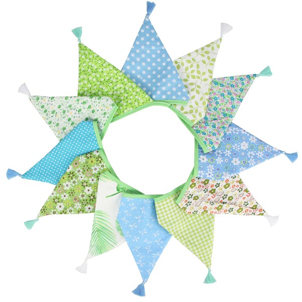G2PLUS 10.8Ft Cotton Triangle Bunting Banner – 12pcs Blue and