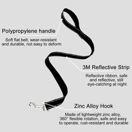 Kzouenzu Lead 2 m Length [Single Handle], Double-Sided Reflective, Adjustable Dog Lead for Large Dogs, Long Dog Lead for Training and Outdoor Use [Black]