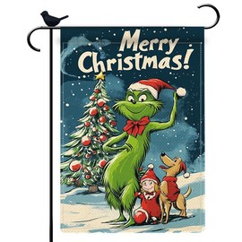 Christmas Garden Flag 12.5x18 Double Sided Merry Christmas Seasonal Garden Flag Green Burlap Xmas Yard Flags for Farmhouse Front Porch Lawn Winter Outdoor Décor