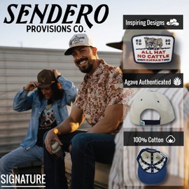 Sendero Provisions Co. Outdoor Adjustable Snapback Rope Hat with All Hat No Cattle Embroidered Patch (Black)