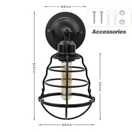 Farmhouse Wall Sconces 2pack, Vintage Wall Light Fixtures, Industrial Wire Cage Wall Sconces, Modern Sconces Wall Lighting, Retro Wall Mount Light for Bedroom Hallway