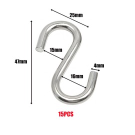 JXPXJMY 304 Stainless Steel S Hooks, Heavy Duty S Hooks for Bedroom Bathroom Kitchen and Garden (15, M4)