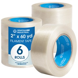 SPARTAN INDUSTRIAL - 2" X 60 yd Filament Strapping Tape - 6 Rolls of Waterproof Package Tape for Sealing, Binding, and Bundling, Durable 6 Mil
