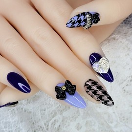 Purple Houndstooth Handmade Nail Tips - Square S / 퍼플 하운즈투스 수제네일팁 - 스퀘어S