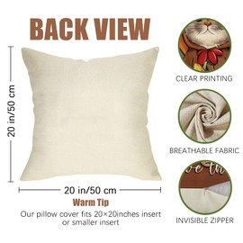 Fahrendom Thanksgiving Grateful Turkey Decorative Throw Pillow Covers 20 x 20 Set of 4, Fall Cat Labrador Dog Give Thanks Pumpkin Porch Patio Outdoor Pillowcase, Autumn Pet Paw Cushion Case Home Decor