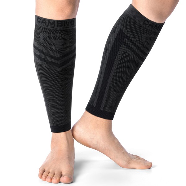 CAMBIVO Calf Compression Sleeve for Men Women, Shin Splint Brace Support for Leg Pain Relief & Varicose Vein Treatment, Footless Compression Socks for Running (Black, Small-Medium)
