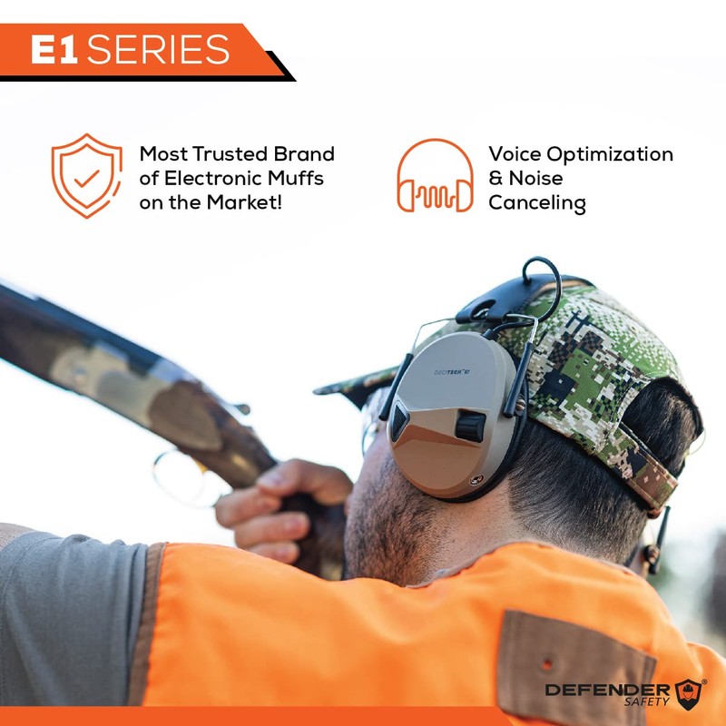 Defender Safety Decitech E1 Electronic Active Hearing Protection, Shooting, Range,