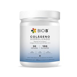 BIO B | Colágeno Hidrolizado en polvo | Rinde 30 porciones con 10g de colágeno cada uno | 300 gr Colágeno bovino y porcino tipo 1 y 3
