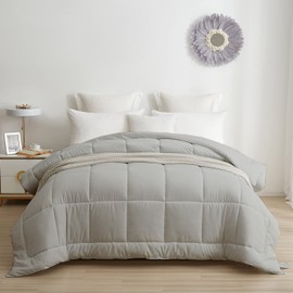All-Season Down Alternative Comforter | Full 82 x 86 Size 1 - Piece | Microfiber Quilt Duvet Insert with 4 Corner Tabs, Soft Lightweight & Fluffy | Silver Grey