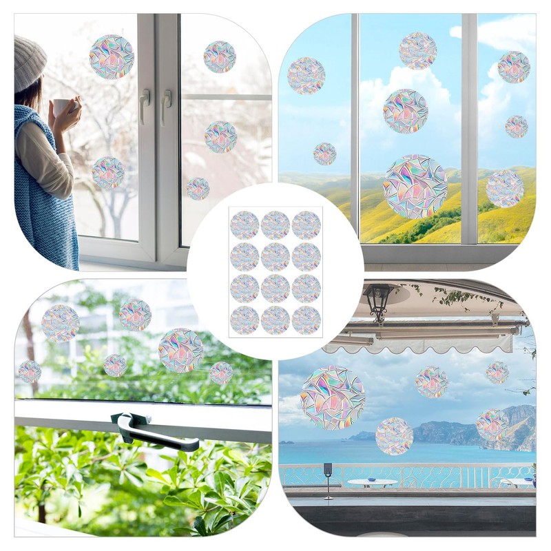 4 Sheets Anti Collision Window Clings, Rainbow Reflection Window Sticker