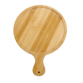 LIZEALUCKY Bamboos Wooden Large Pizza Paddle Pizza Peel Round Wooden Pizza Serving Plate for Moving Pizza, Pie, Cakes, Bread (10in for 9in Pizzas)