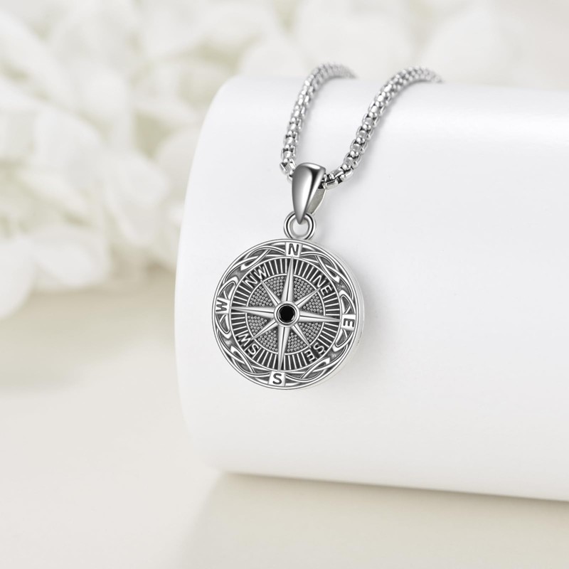 URONE Compass Locket Chain 925 Sterling Silver Compass Locket Pendant