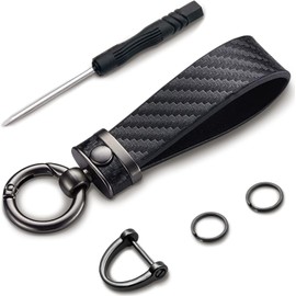 OSIFIT - Llavero de coche estilo fibra de carbono, universal, desmontable de piel, giratorio de 360 grados con anillo en D antipérdida