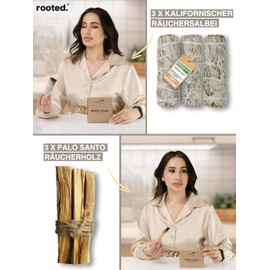 rooted.® Premium Incense Set [Organic Quality] | 3 Bundles California Sage + 3 Palo Santo Smoking Wood [100% Pure Natural] | Traditional Incense | 100% Controlled and Sustainable Harvest