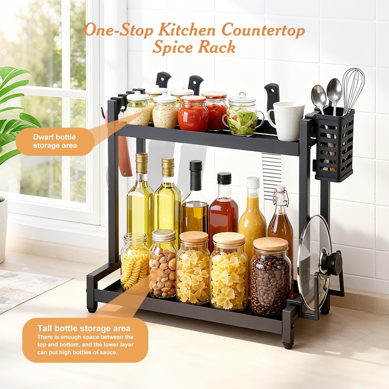 Countertop Spice Rack Organizer 2-Tier Seasoning Organizer with Metal Guardrail