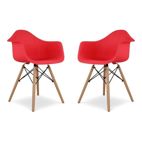 Aron Living Pyramid 17.5" Plastic and Beech Wood Armchairs in Red (Set of 2)