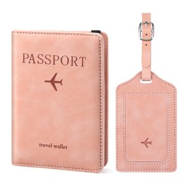 ILIYAH Liyah Passport Cover Luggage Tag Set - Family Travel Wallet, RFID Passport Cover Made of Leather, German, Luggage Tag for Suitcase, Europe Travel Tag for Children, pink combination, Minimalist