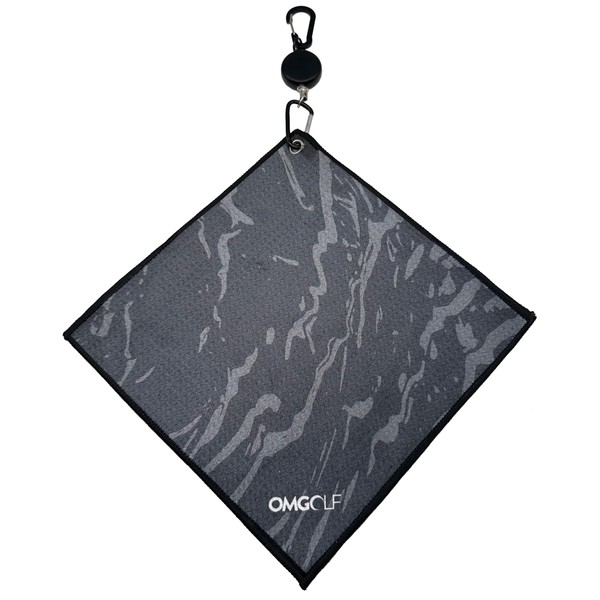 OMGolf, Golf Towel Microfiber with Retractable Carabiner Reel, Steel Wire,